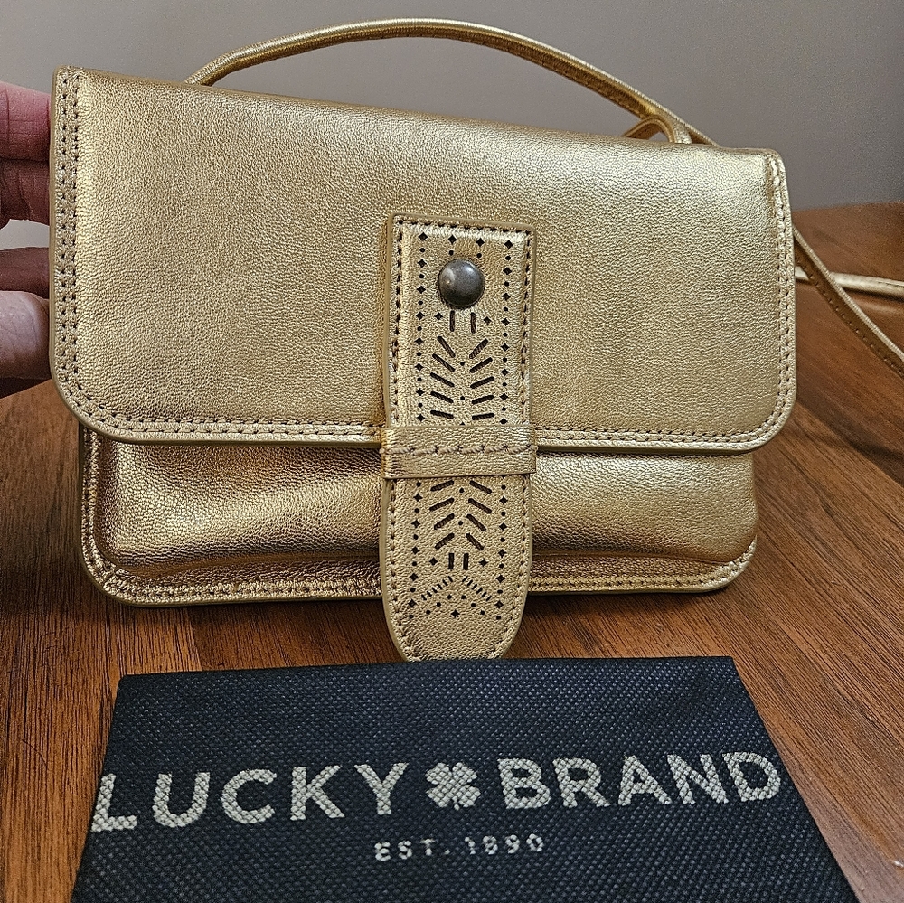 Lucky Brand Leather Crossbody Metallic Gold, NWOT